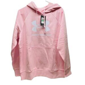 Under Armour Rival Fleece Hoodie Women's L/G Pink Loose Fit UA Logo Sweater NWT
